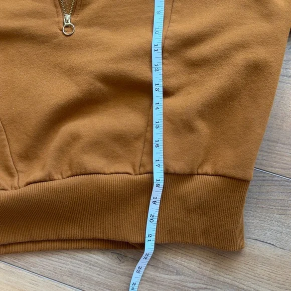 Women's Half-Zip Pullover Crop Sweatshirt Cognac - Picture 5 of 5